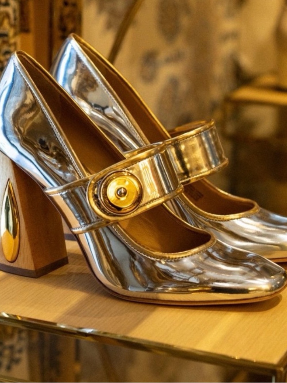 Tory Burch Metallic Gold Patent Mary Jane Platform Heels